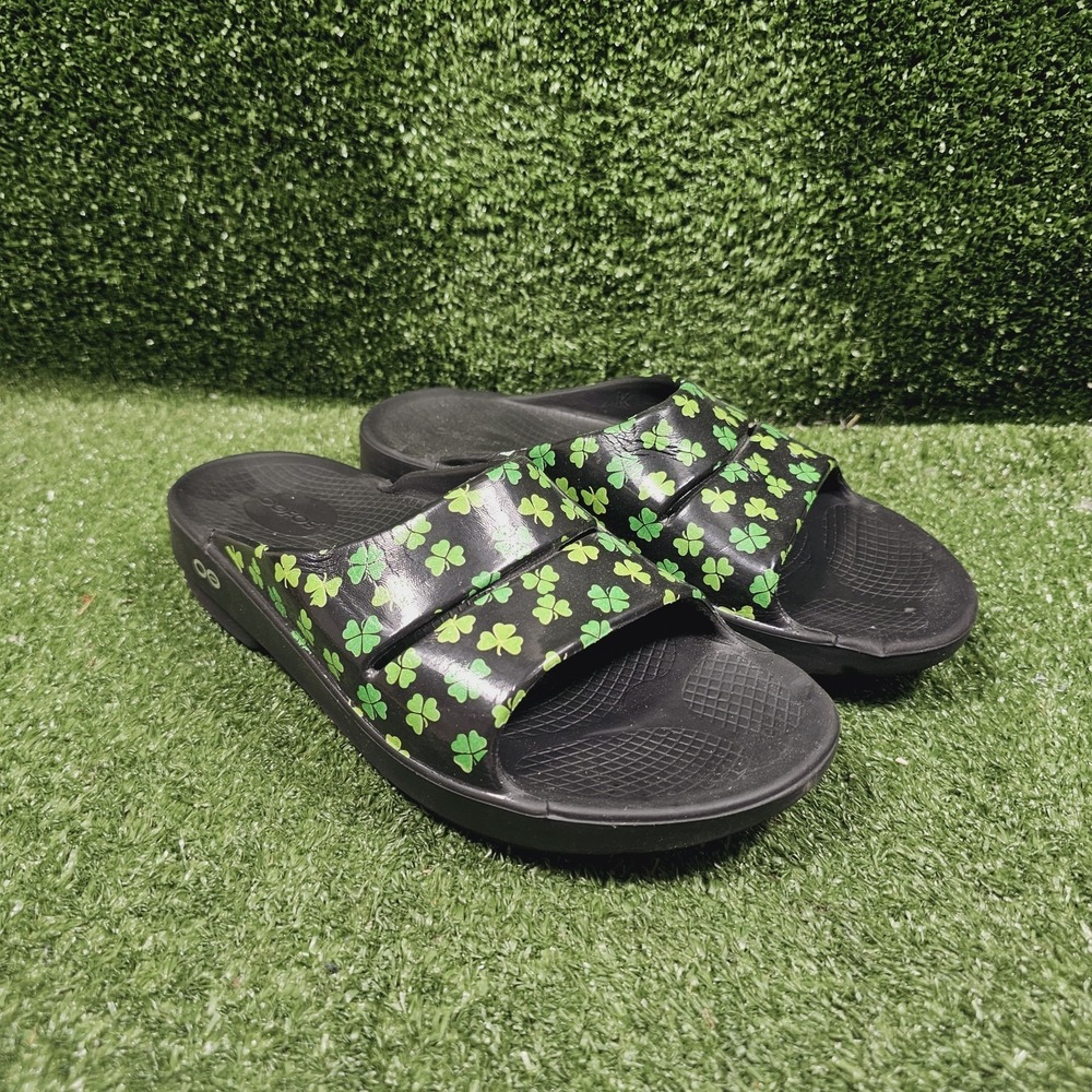 OOFOS OOahh‎ Limited Shamrock Clover Athletic Recovery Comfort Slides Womens 9